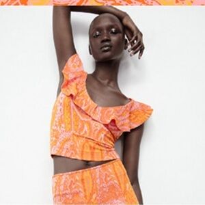 Zara cropped Jacquard top